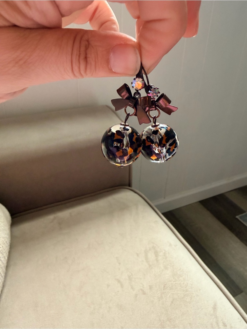 Betsey Johnson Bronze Bow Leopard Drop Earrings with Crystal